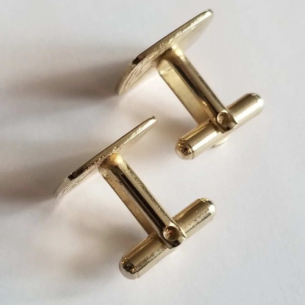 Vintage cufflinks gold tone cuff links basketweave texture